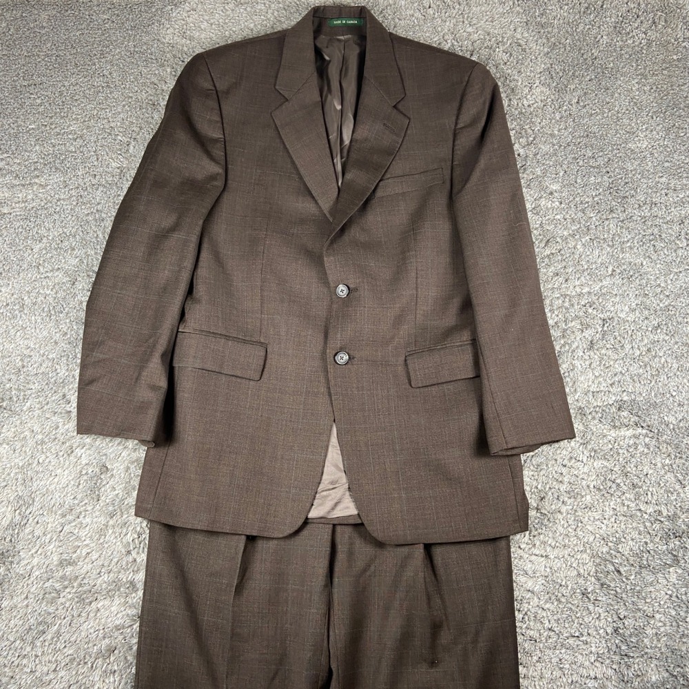 Lauren Ralph Lauren 2 Piece Suit Men 38R Blazer 33 Trouser Brown Plaid Wool Coat